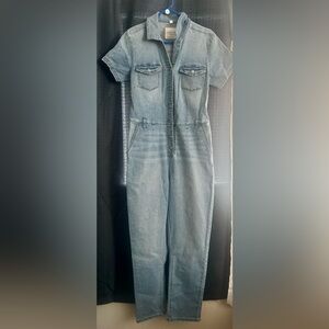 Celebrity Pink Light Blue Denim Short-Sleeve Jumpsuit